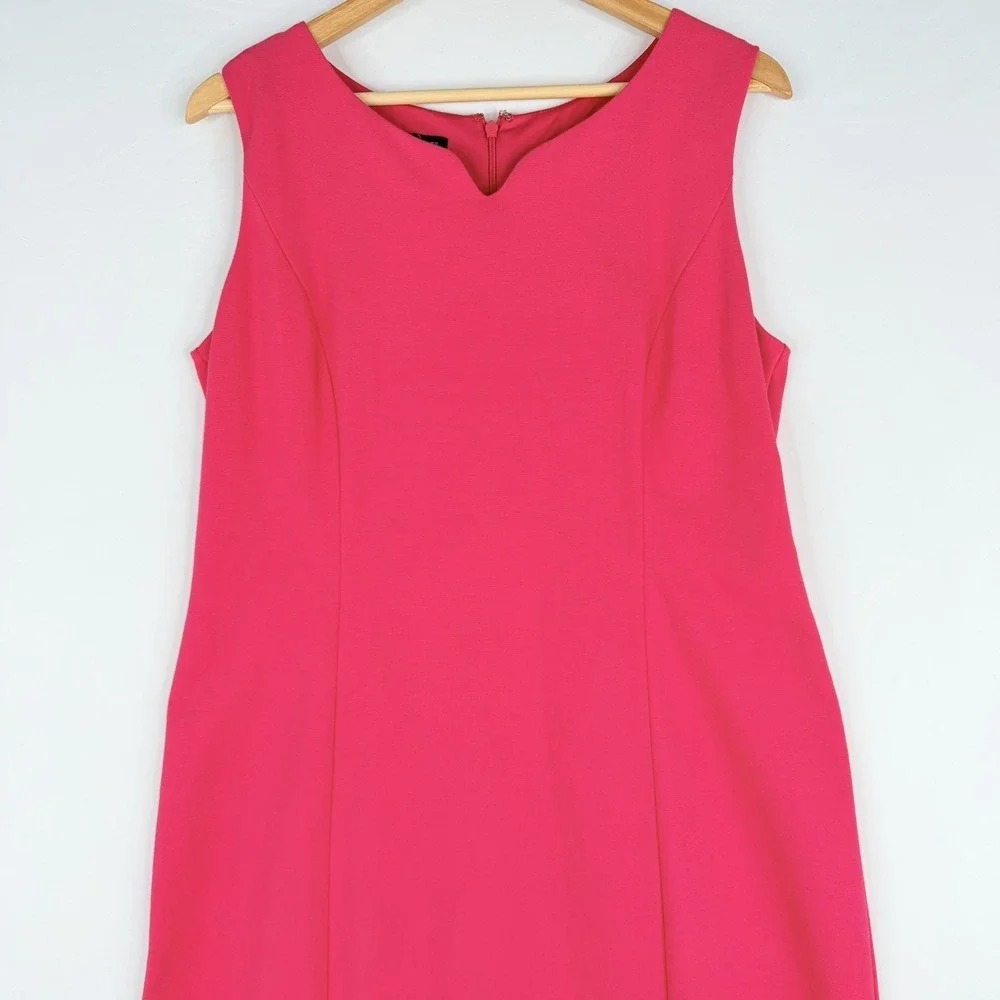 Talbots Women's Pink Sleeveless Sheath Dress V Neckline Ponte Knit 14 Rayon/Nylo